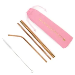 Buckingham Palace Reusable Metal Straws In Pink Bag