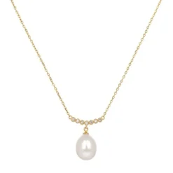 Gold Crescent Pearl Drop Necklace